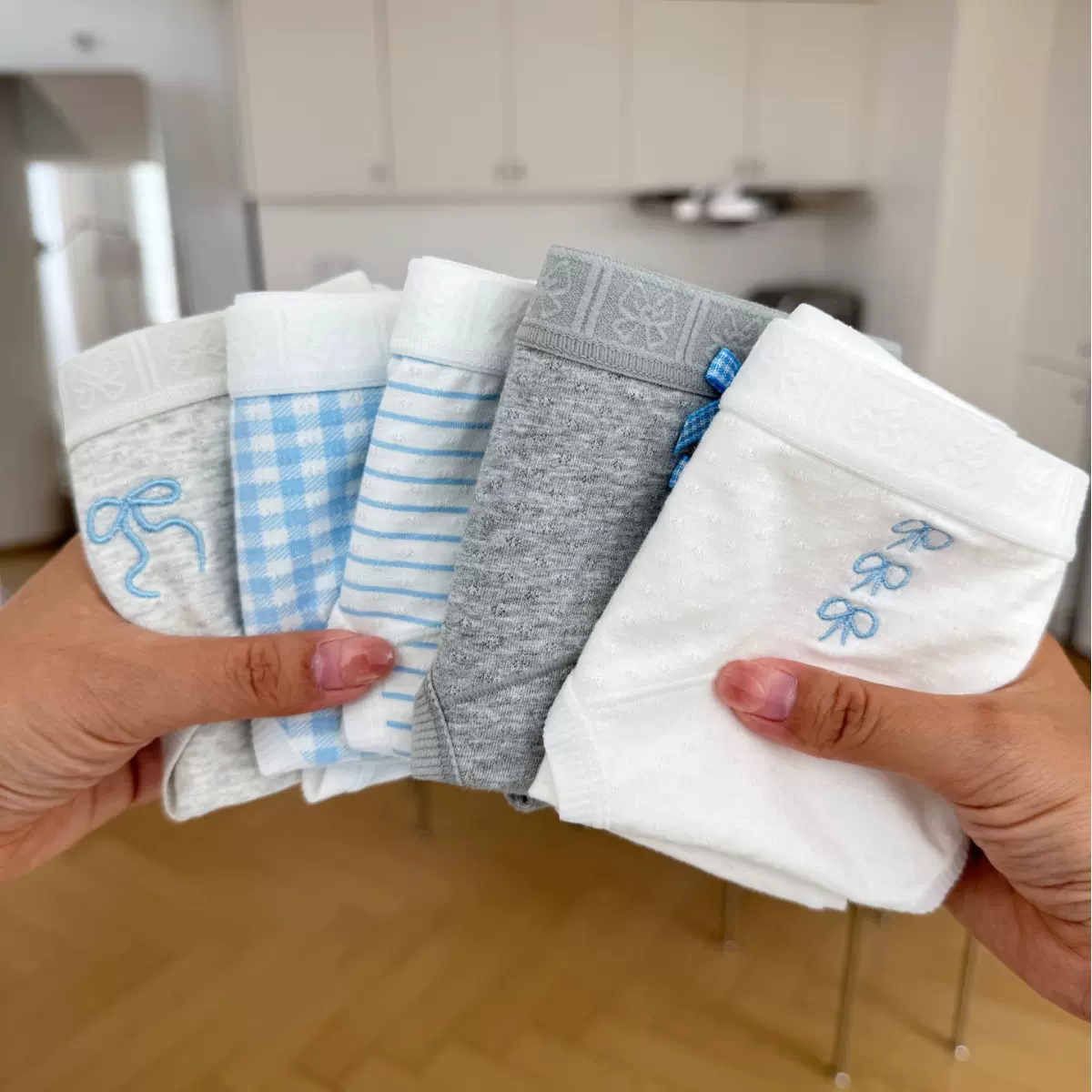 秋冬新款18cm加长裆内裤女棉裆格子条纹中腰抗菌日系少女三角裤头