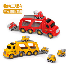 跨境TEMU热卖儿童惯性声光故事音乐工程玩具车迷你双层收纳运输车