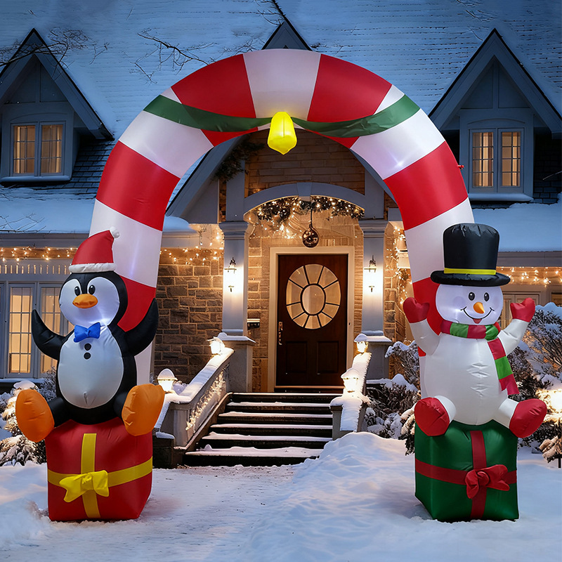 2.7 Navidad arco infláble aire moldeado cinturón muñeco de nieve pingüino lámpara LED jardín decoración decorativa