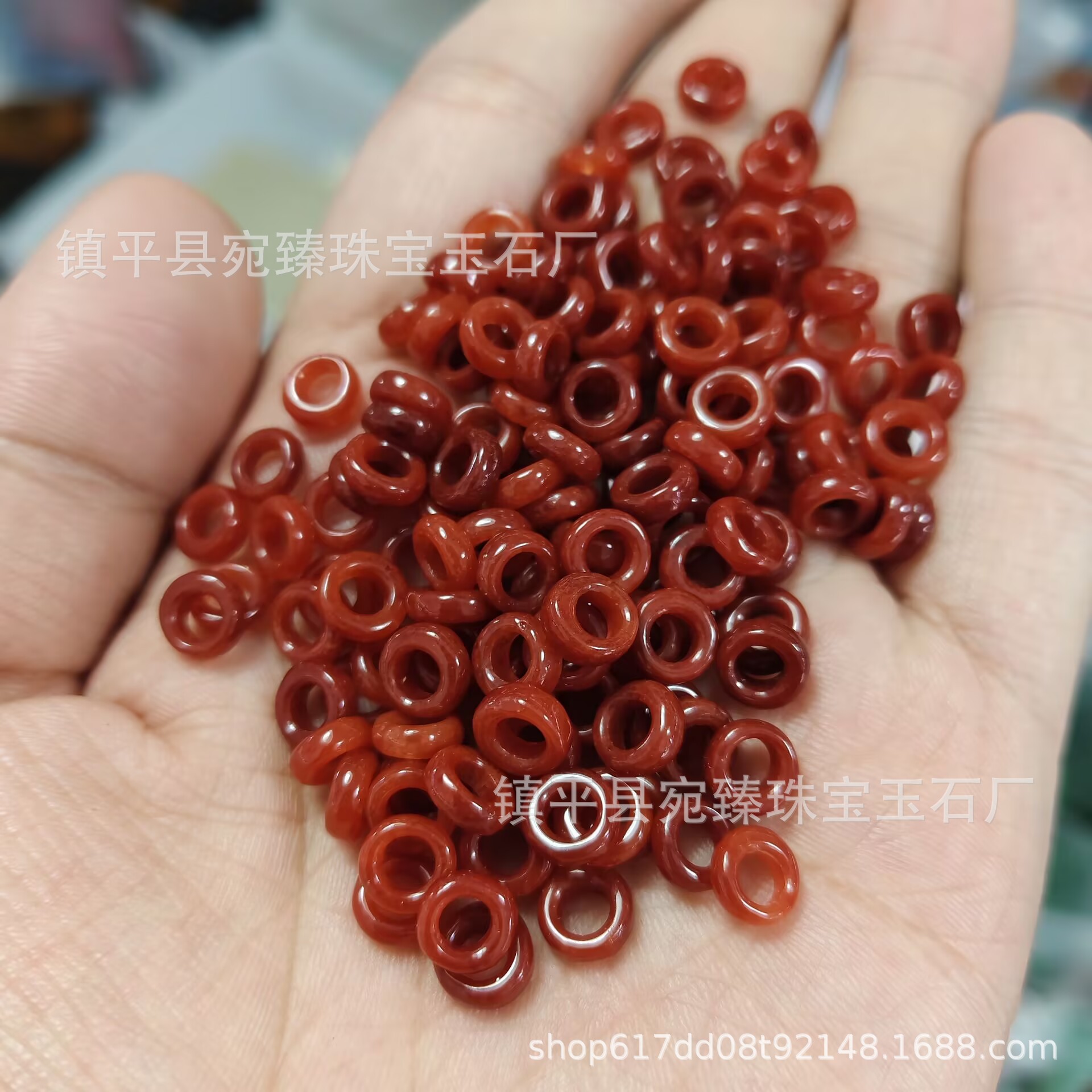 翡翠红翡玉环大孔玉石散珠红干青吊环跑环甜甜圈DIY饰品配件批发