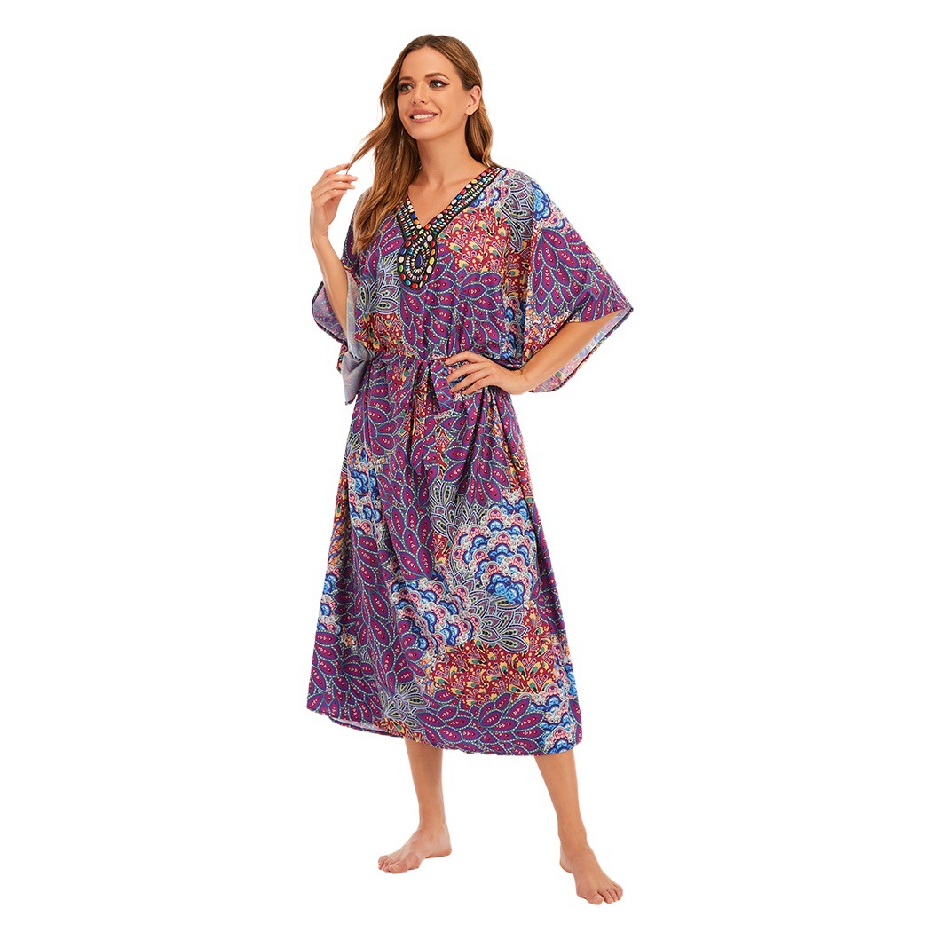 5D127 blusa de playa de secado rápido impreso traje suelto playa protección solar camisa playa vacaciones falda traje de baño chaqueta