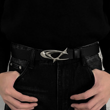复古黑色潮酷CD十字星金属扣头男个性简约女士装饰皮带ins风小众