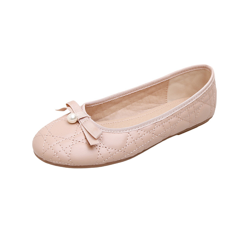 Su Yinyin mismo estilo señorita Huayang ~ dulce arco piel de oveja rombo perla zapatos planos zapatos de ballet para las mujeres