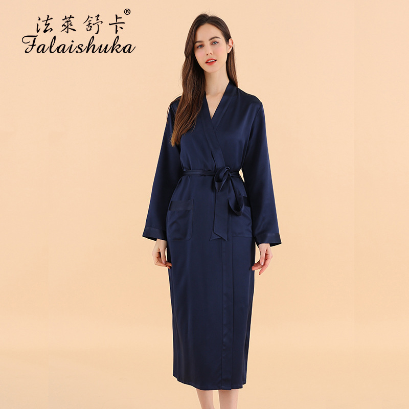 25 MMI heavy silk nightgown women's autumn silk long 100% mulberry silk pajamas bathrobe S5708 25 MMI heavy silk nightgown women's autumn silk long 100% mulberry silk pajamas bathrobe S5708