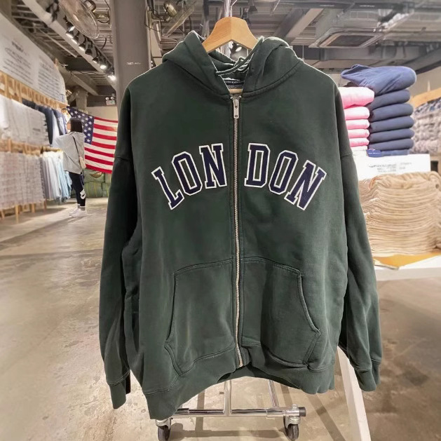 BM Style newyork Loop New York Embroidered Cardigan Sweater Women's Bm Style American Style Loose Hooded Zipper Jacket