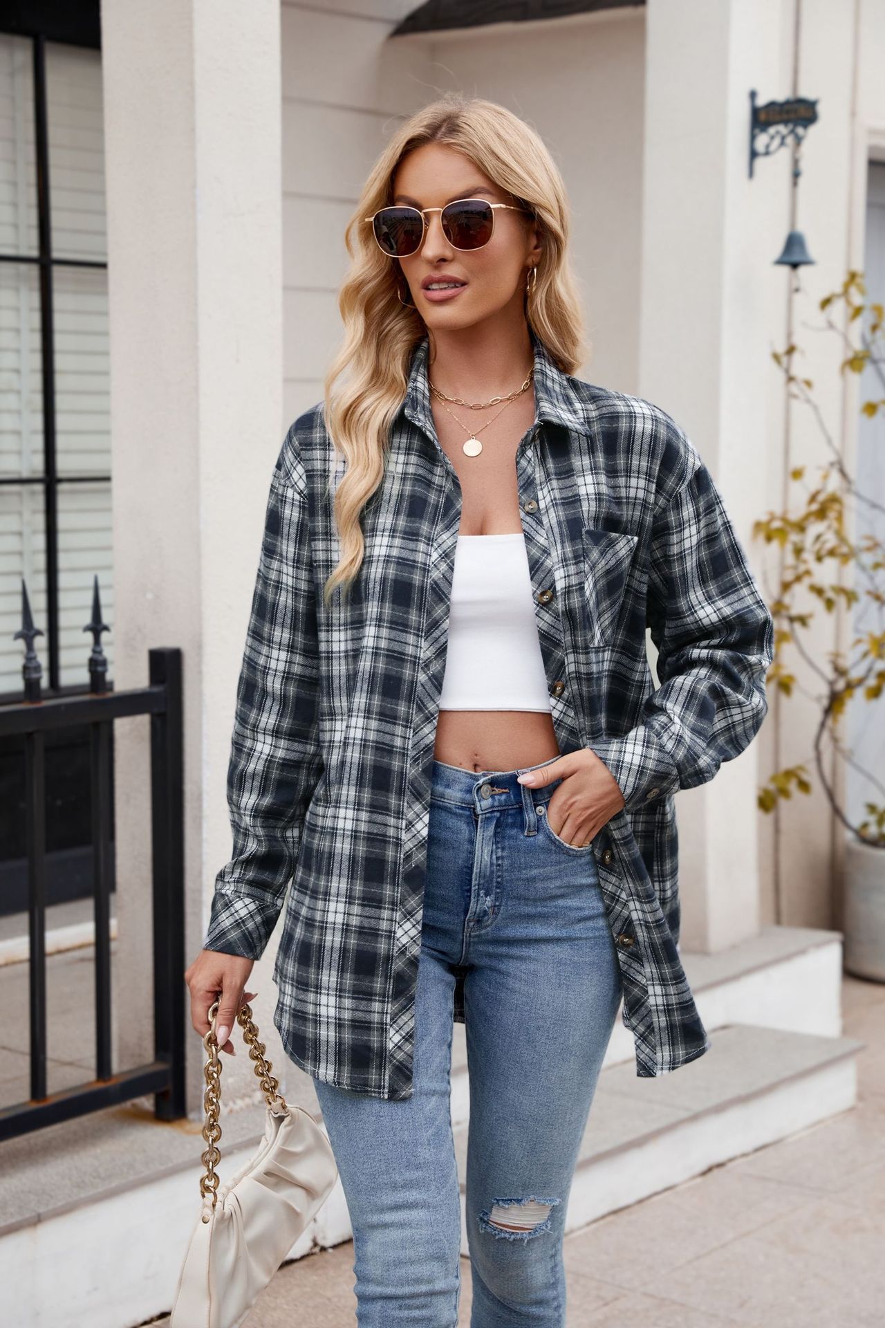 Camicia a quadri donna stile casual autunno inverno_voghion.com