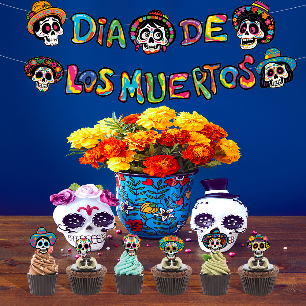 Día de los muertos Bandera de pull Bandera de pull triangular Decoración transfronteriza Escena de decoración Productos de papel Bandera colgante Decoración de fiesta al por mayor