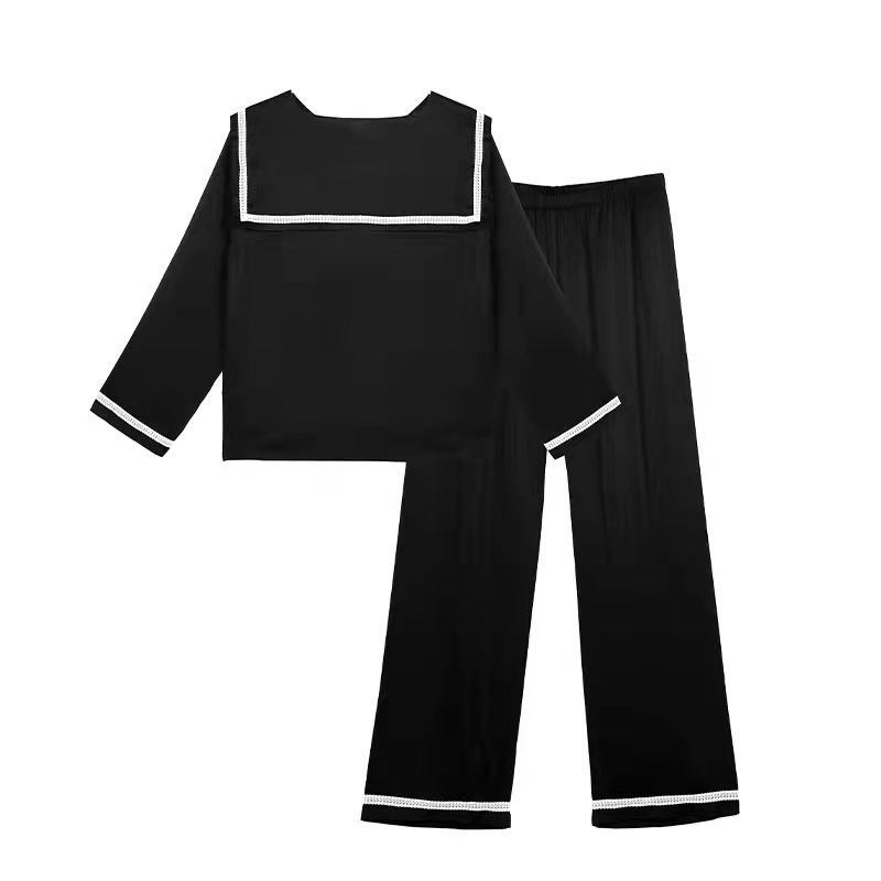 現物の新型女性春夏の模造シルクパジャマセット長袖家庭服薄手セット卸売り|undefined