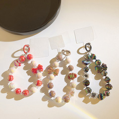 韓系ins蝴蝶結撞色珠珠鏈手提吊墜通用手機殼高級手機掛繩diy掛件