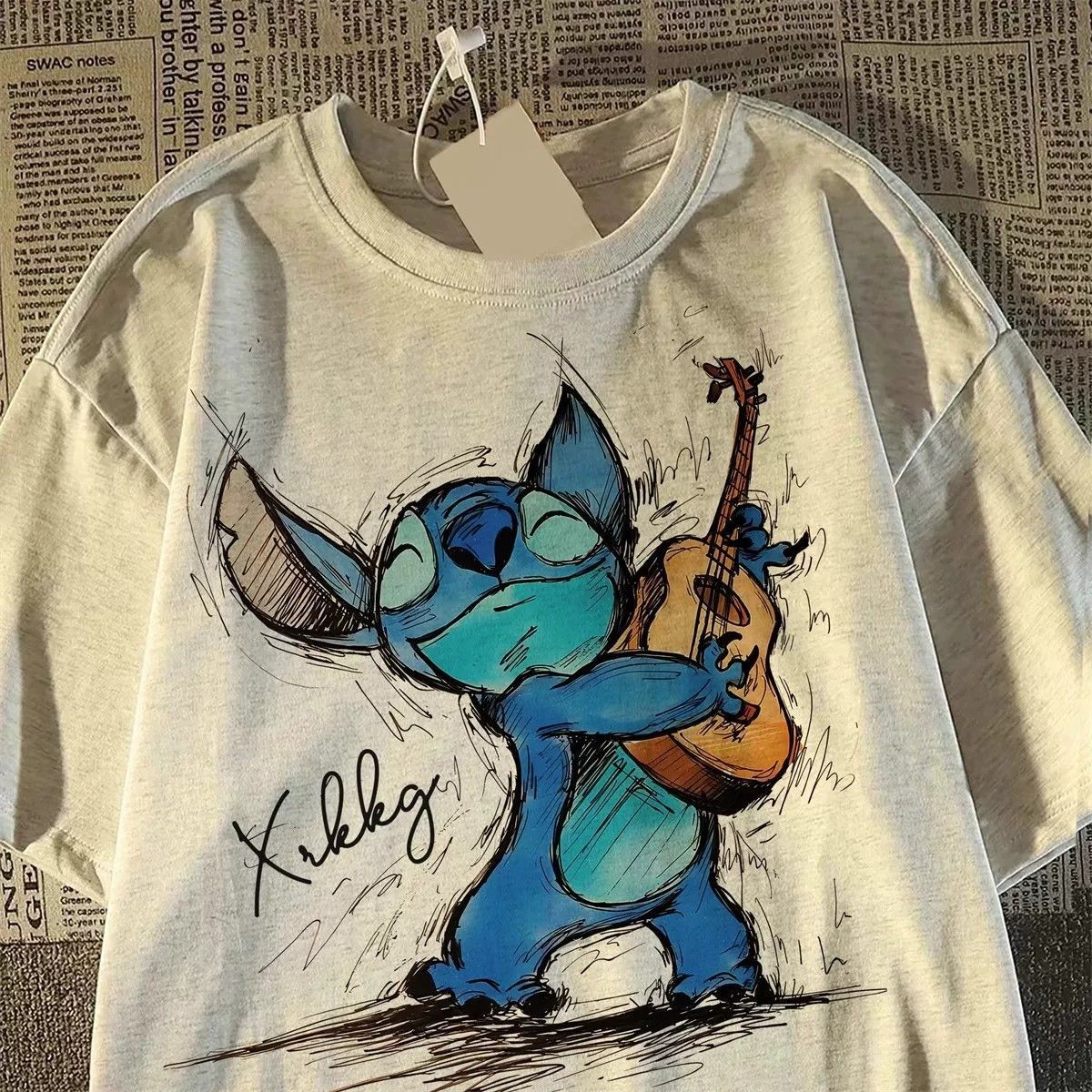 American cartoon Stitch children's pure cotton short-sleeved t-shirt, boys and girls, summer trendy loose-fitting top for medium and large children.