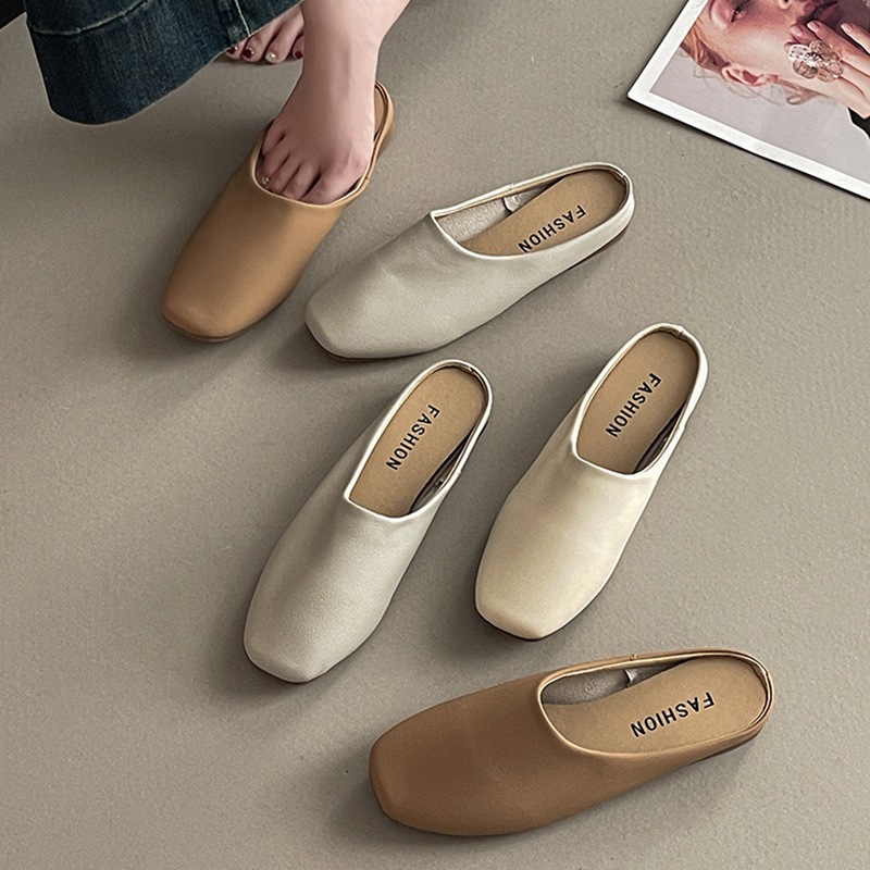 Retro summer women's slippers square toe