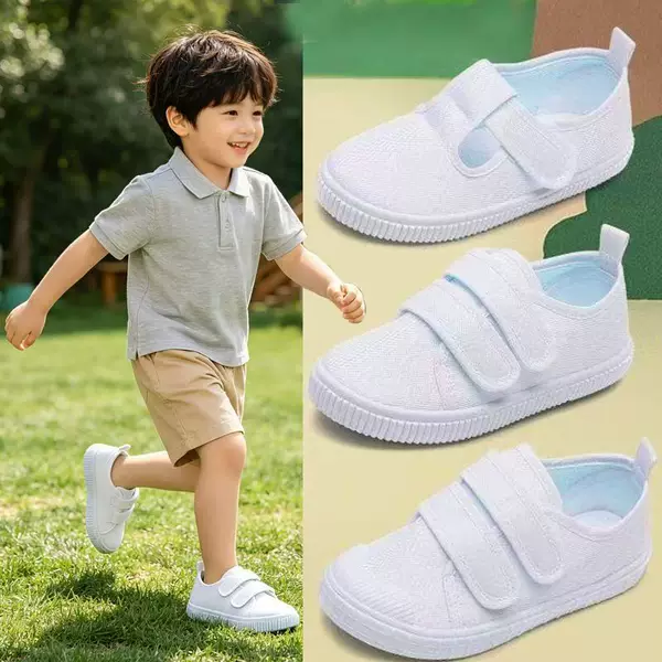 Canvas Shoes for Girls, White Sneakers for Boys, White Cloth Shoes for Kindergarten, Indoor Sneakers for Primary School Students, White Sneakers for Children's Day