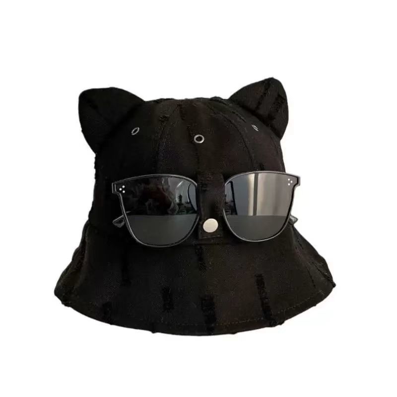 Nuevo sombrero de pescador de orejas de gato para niños primavera y verano dulce y fresco moda todo-fósforo sombra al aire libre gafas de sol protector solar sombrero de lavabo integrado