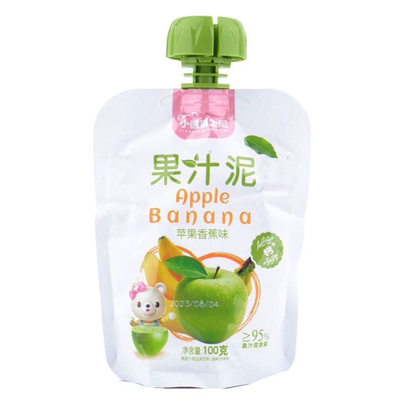 Пюре из фруктов Винни-Пуха: желтый персик, снежная груша, яблоко, банан/клубника, 100 г, в пакетиках, детское лакомство