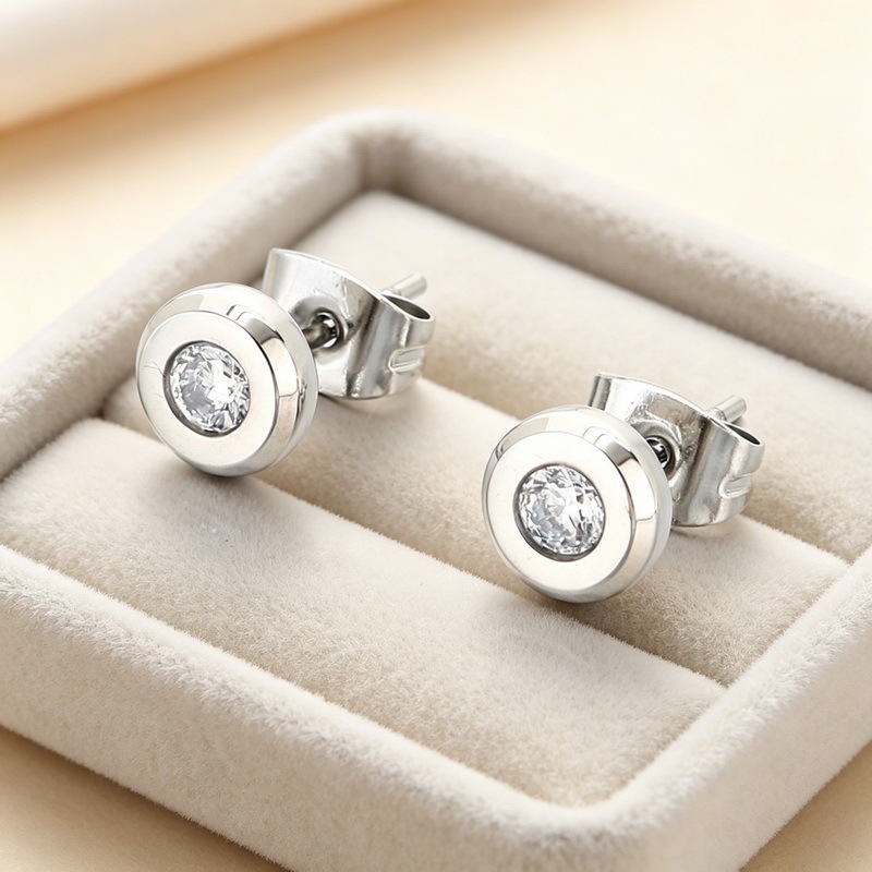 Diamond Encrusted Round Hoop Earrings In Titanium Steel Elegant_voghion.com