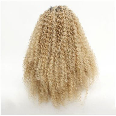 Gradiente para mujer, color dorado mixto, rizado africano, peluca larga y rizada, casco de encaje delantero de fibra química al por mayor LW0022