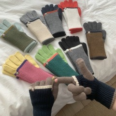 拼色針織毛線手套女冬季新款設計感學生可愛保暖防寒露手指可觸屏