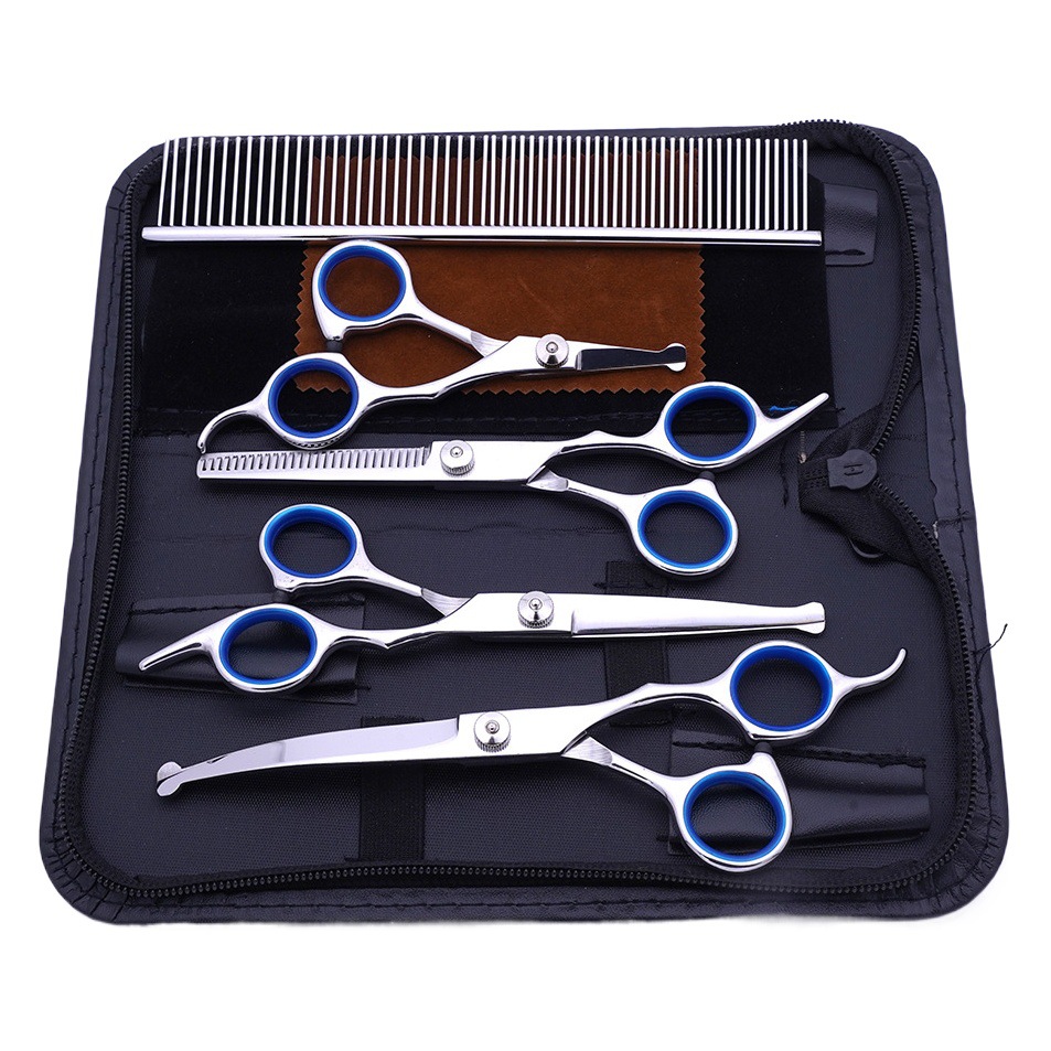 Ventas directas de fábrica de tijeras de aseo para mascotas, tijeras planas profesionales de acero inoxidable, tijeras curvas de corte de pelo, tijeras de dientes delgadas para gatos, tijeras para mascotas