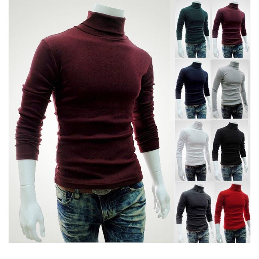 New foreign trade menswear solid color t-shirt men's high neck long sleeve autumn winter bottoming shirt men's sweater Korean Pullover