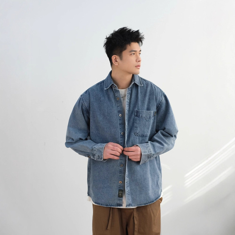 Men's High Street Spring and Autumn American Heavy Washed Vintage Loose Denim Shirt Japanese Retro Work Jacket for Men Men's High Street Spring and Autumn American Heavy Washed Vintage Loose Denim Shirt Japanese Retro Work Jacket for Men