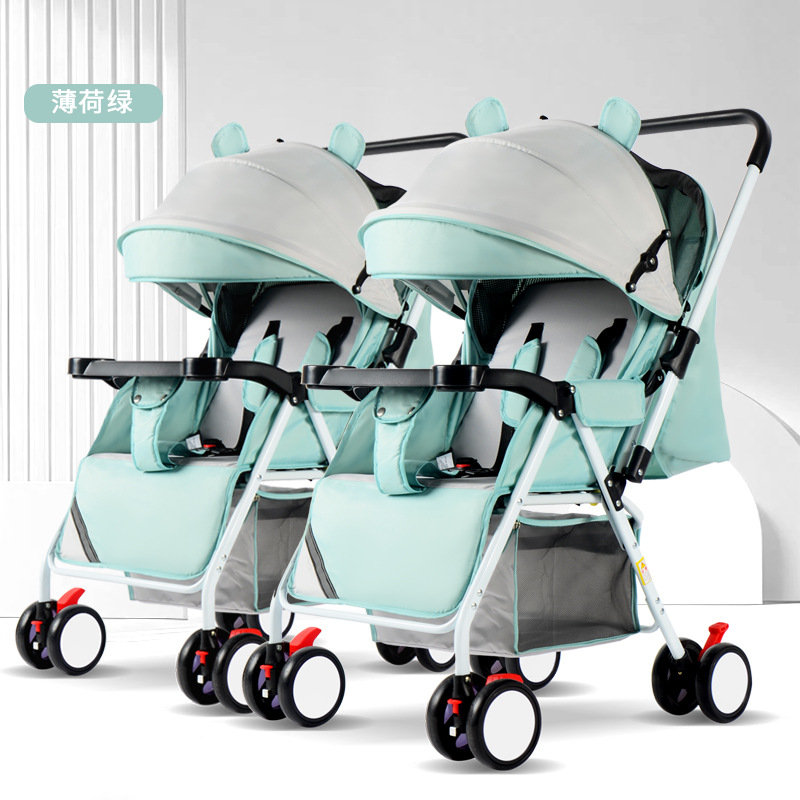 Cochecito doble con nuevo diseño, absorción de impactos bidireccional, se puede sentar y reclinarse, cochecito de bebé con vista alta, cochecito plegable