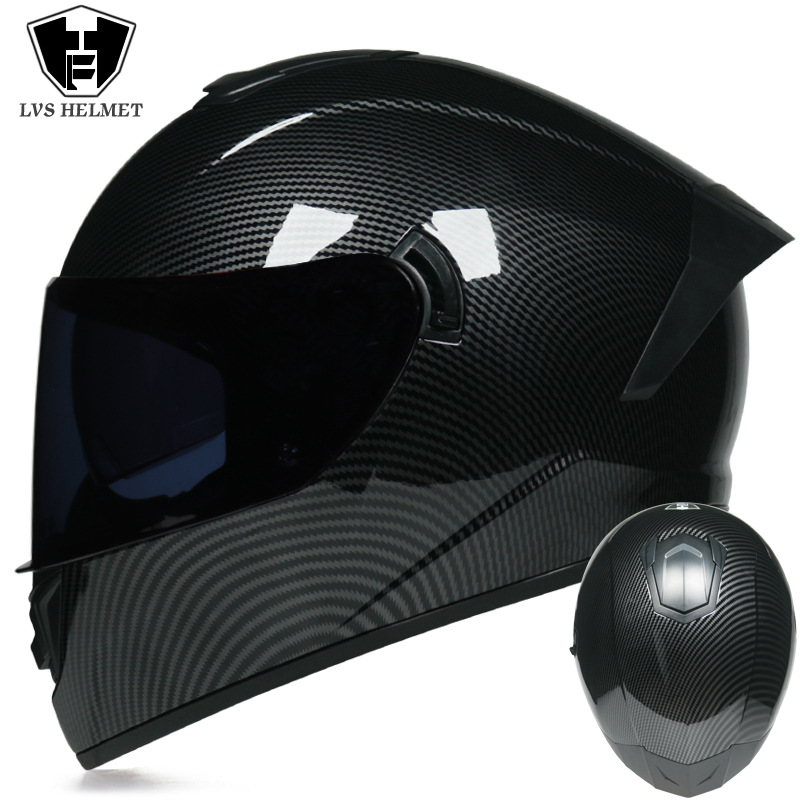 Coche eléctrico con casco completo, casco completo de otoño e invierno, coche eléctrico de carreras de imitación, coche eléctrico masculino, caballero, doble lente, cola larga