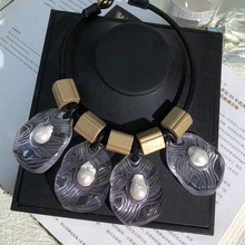 【蜜南】monies风 手作皮绳款乌木树脂巴洛克珍珠精致百搭款项链