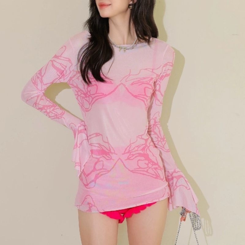 "Sweet Girl" Beach Vacation ins Bikini Pink Small Chest Push-up Blouse Sun Protection and Meat Covering Swimsuit Women