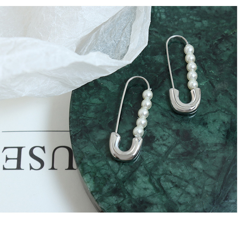 Fashion Geometric Titanium Steel Plating Artificial Pearls Earrings 1 Pair