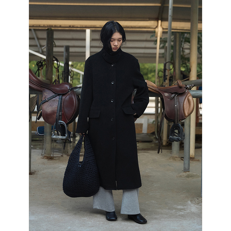Timeless, Powerful, Cold-Resistant, Slimming Silhouette Cotton Wool Coat, Slightly Cinched Waist, Long Woolen Coat 02389