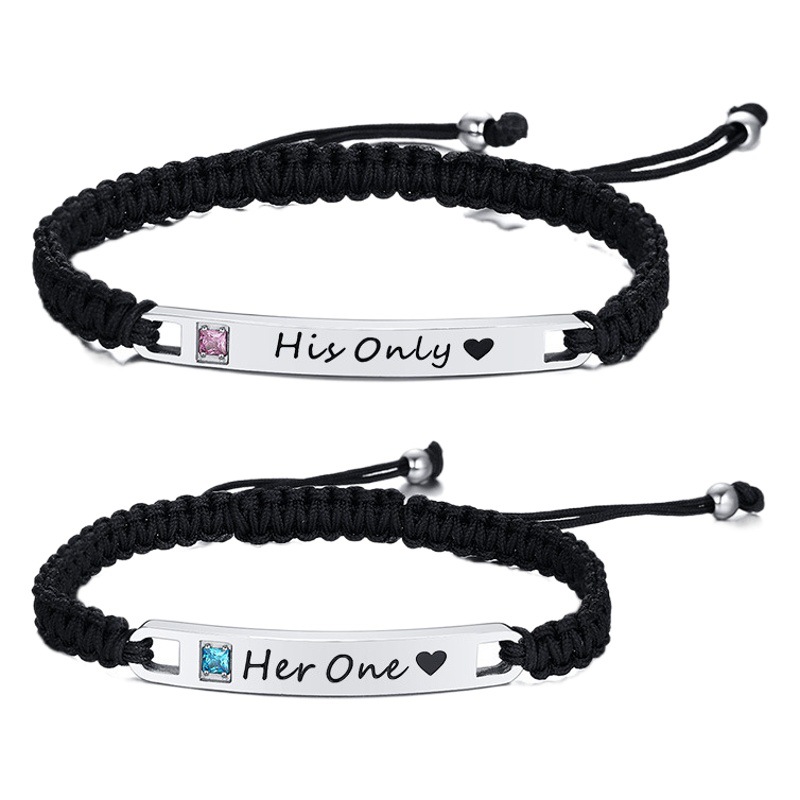 Stainless steel curved brand inlaid blue zircon corrosion chicken soup woven adjustable hand rope CB-037