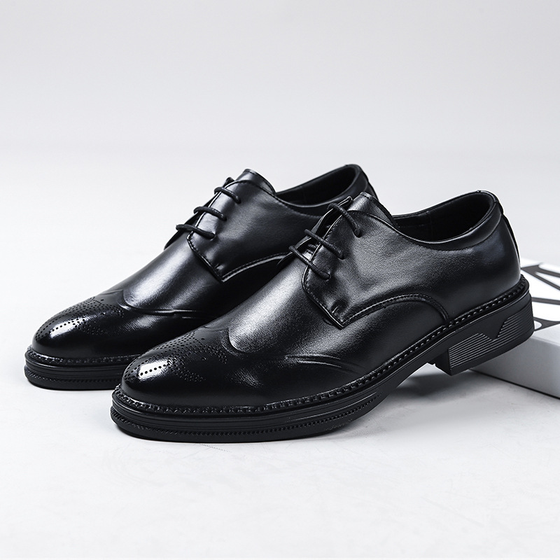 男式正装商务休闲皮鞋2023英伦风黑色尖头皮鞋新款一件代发1238-W