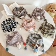 可爱格子脖套加厚秋冬三角巾保暖百搭儿童卡通韩版婴幼儿围脖围巾