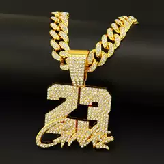 Iced Out 23 Number Letter Pendant Necklace Hip Hop Style Exaggerated Rapper Outfit Necklace Bone Chain Cuban Link Chain