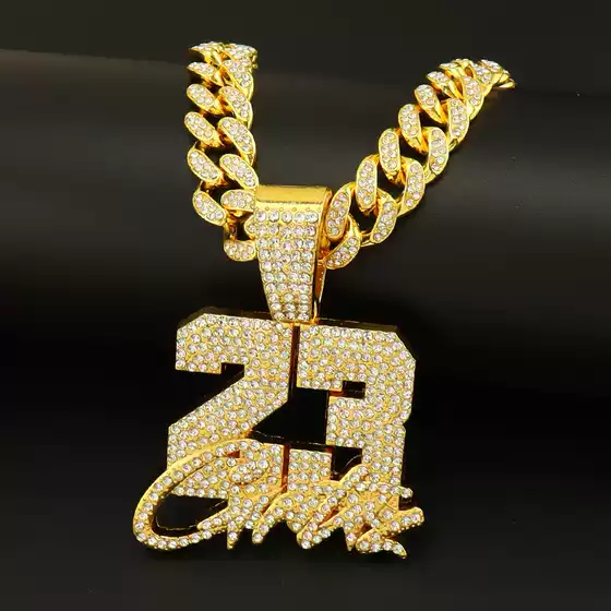Iced Out 23 Number Letter Pendant Necklace Hip Hop Style Exaggerated Rapper Outfit Necklace Bone Chain Cuban Link Chain
