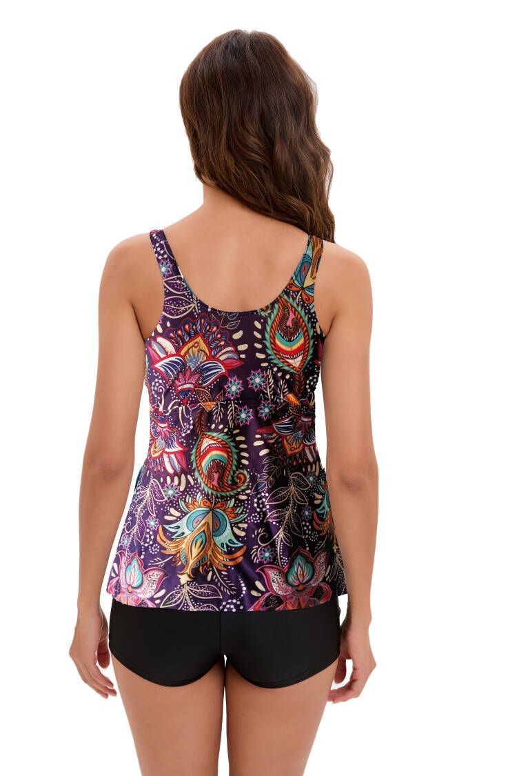 2023 New Split Bikini Digital Printed Flat Corner Pants Drawstring Gathering Swimwear for Women_voghion.com