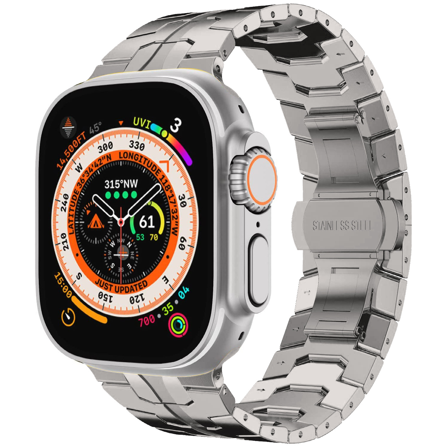 Adecuado para Apple Watch correa de acero inoxidable Apple Watch Ultra Iron Man cinturón de acero sólido hebilla de mariposa