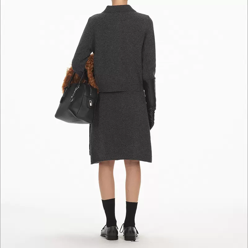 ECH优雅松弛 简洁利落针织开衫半身裙套装2025冬季新款时尚套装