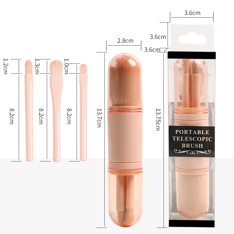 Cepillo telescópico cuatro en uno portátil cepillo de sombra de ojos herramienta de belleza color de la piel cepillo suelto único Cepillo de maquillaje multifuncional