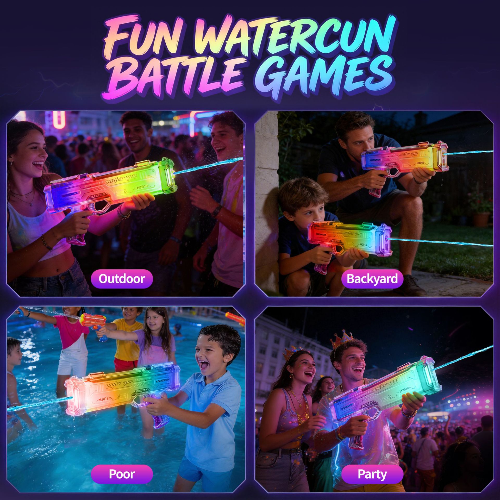 Nuevo estilo de moda para jugar con pistolas de agua eléctricas de color fantasía de luces frescas y coloridas, pistolas de agua dinámicas de luz creativas para niños