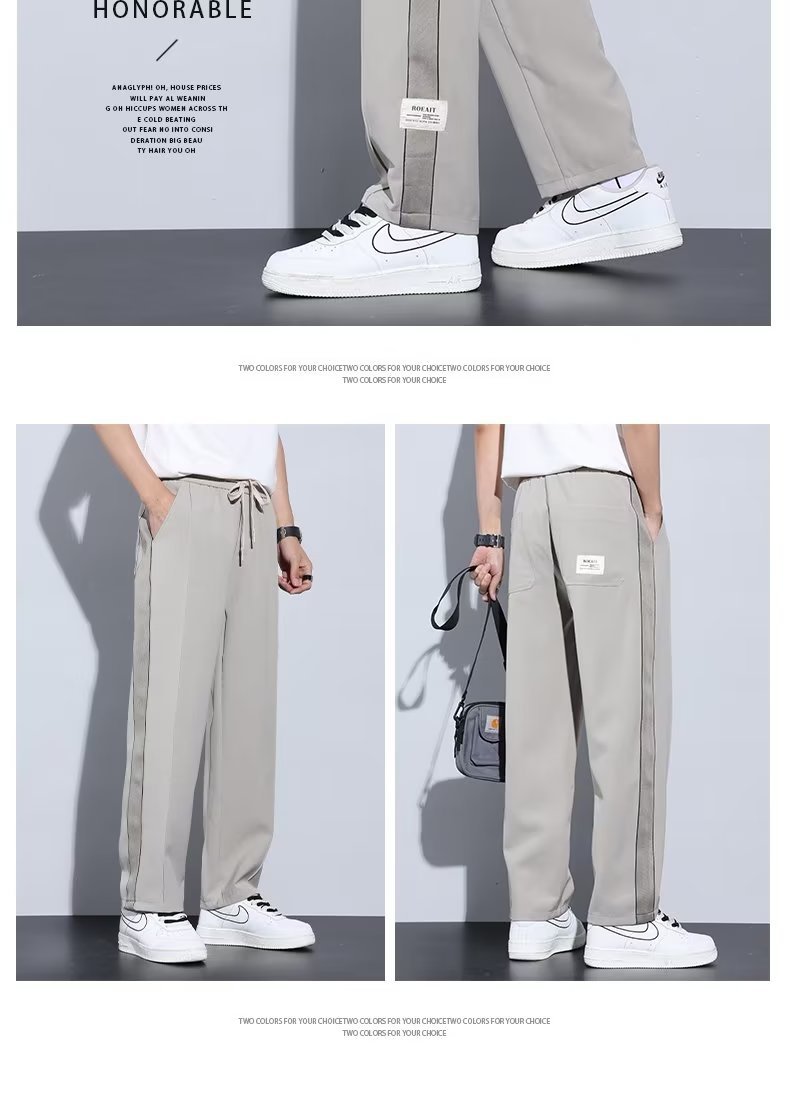 Pantalón casual de color sólido recto de verano drapeado, pantalones para hombre, más grasa, talla grande, pantalones largos de seda de hielo delgados de moda coreana