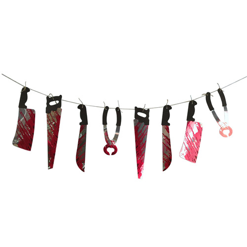 Cross-border Halloween Haunted House Horror Decoration Blood Knife Flag Blood Knife String Tricky Decoration Flag Wholesale