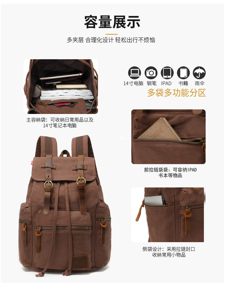 Amazon Best-Selling Vintage Double Shoulder Backpack Men's Laptop Travel Bag Trendy Fashion Unisex Backpack In Stock
