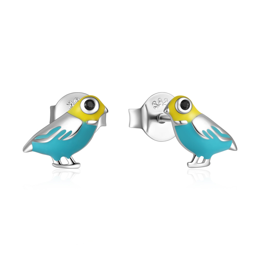 1 Pair Simple Style Parrot Enamel Sterling Silver Ear Studs display picture 9