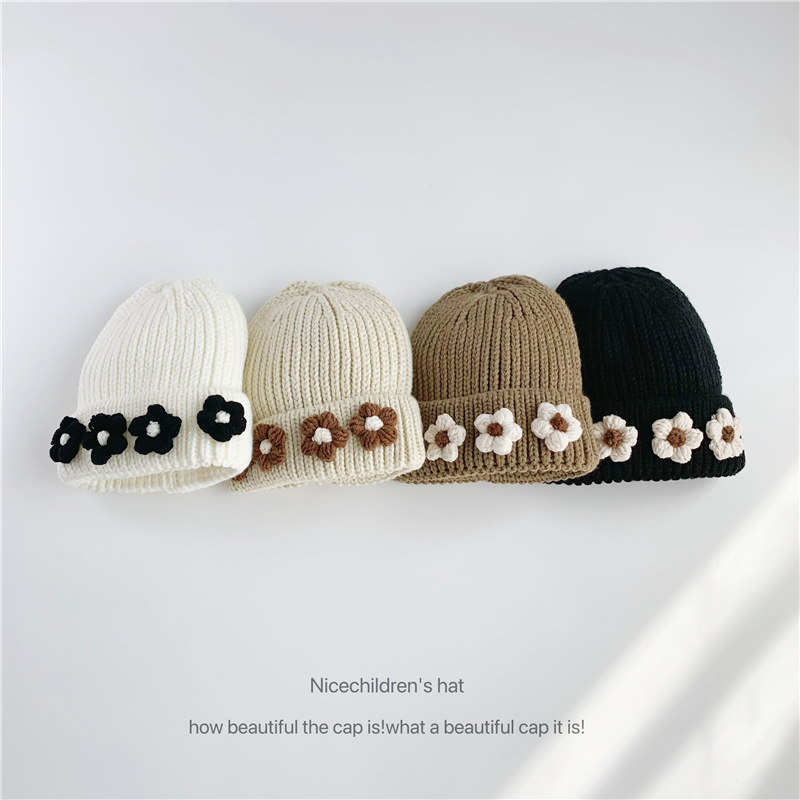 Unisex Flower knitted hat ins style women's fall everything autumn winter parent-child warm woolen hat_voghion.com