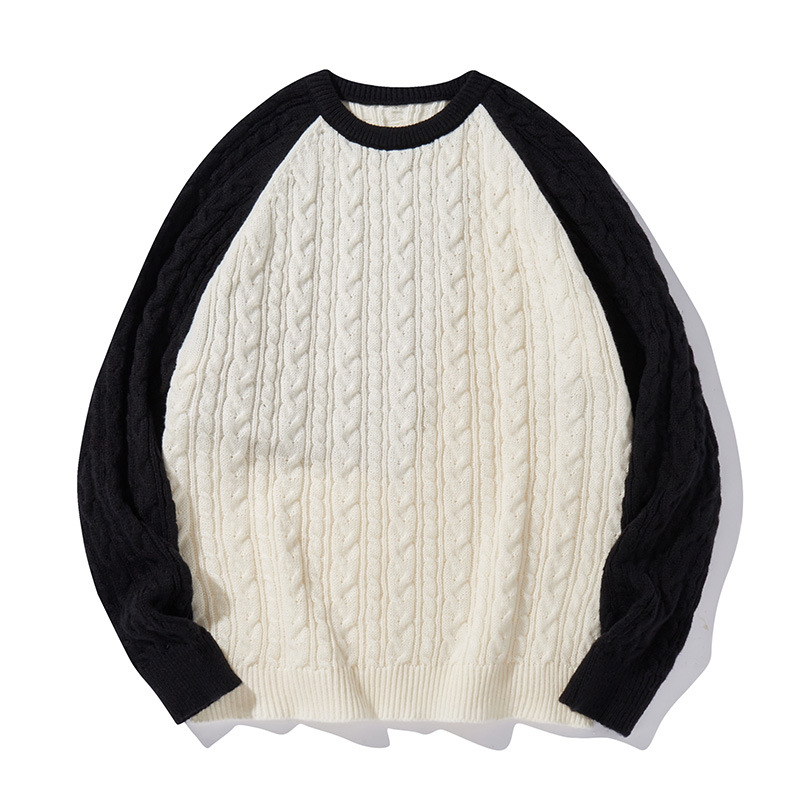 Men's Oversized Crewneck Sweater – Relaxed Fit Color-Block Knit Pullover For Fall & Winter (Black/Brown, M-Xxl)_voghion.com