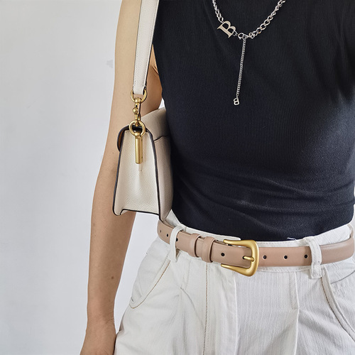 Soft leather series pin buckle belt solid color cowhide decorated casual trouser belt for women retro elegant with dress live broadcast