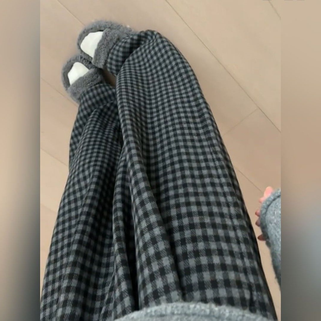 韩系复古毛呢格子裤女冬季新款2024洋气时尚加厚休闲垂顺阔腿长裤