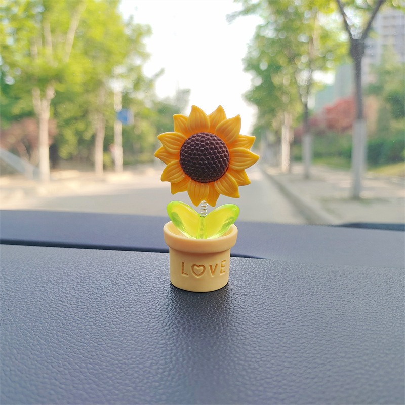 Cute girasol de dibujos animados adornos de automóviles frescos flores en maceta consola central de automóviles decoración de automóviles eléctricos
