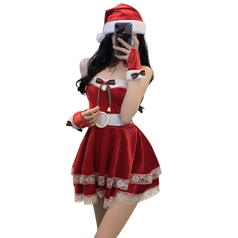 Neu Rot Sexy Weibliche Anker Plüsch Kleid Party Weihnachten_voghion.com